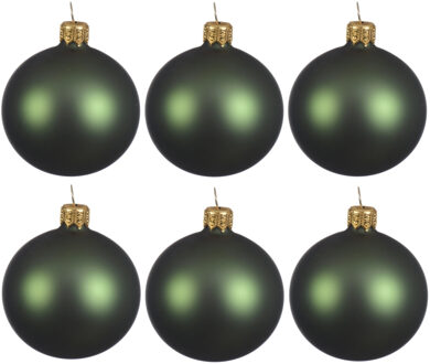 Decoris kerstballen - 6x - donkergroen - 8 cm - glas - mat - velvet - kerstversiering