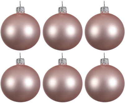 Decoris kerstballen - 6x - lichtroze - 8 cm - glas - mat - velvet - kerstversiering
