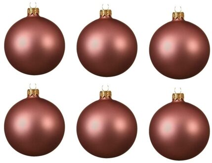 Decoris kerstballen - 6x - oudroze - 8 cm - glas - mat - velvet - kerstversiering