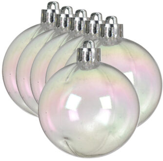 Decoris kerstballen - 6x st- 8 cm - transparant parelmoer - kunststof