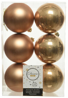 Decoris Kerstballen - 6x st - camel bruin - D8 cm - kunststof - Kerstbal