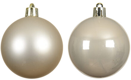 Decoris kerstballen - 6x st - champagne - 8 cm - kunststof - mat en glans - kerstversiering