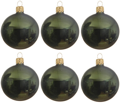 Decoris kerstballen - 6x st - donkergroen - 8 cm - glas - kerstversiering