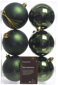 Decoris Kerstballen - 6x st - donkergroen - D8 cm - kunststof - kerstversiering