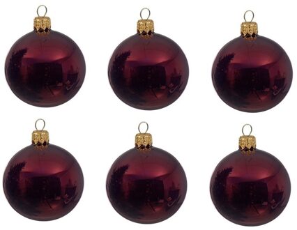 Decoris kerstballen - 6x st - donkerrood - 8 cm - glas - kerstversiering