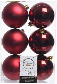 Decoris Kerstballen - 6x st - donkerrood - 8 cm - kunststof - Kerstbal