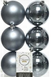 Decoris Kerstballen - 6x st - grijs/blauw - D8 cm - kunststof - kerstversiering