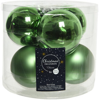 Decoris Kerstballen - 6x st - groen - 8 cm - glas - Kerstbal