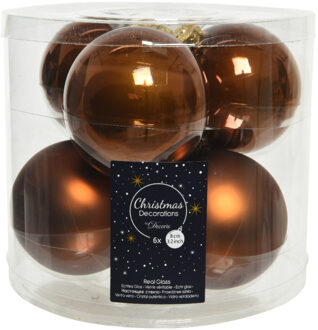 Decoris Kerstballen - 6x st - kaneel bruin - 8 cm - glas - kerstversiering