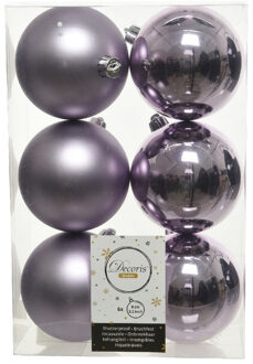 Decoris Kerstballen - 6x st - lila paars - D8 cm - kunststof - Kerstbal