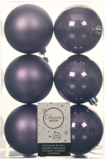 Decoris Kerstballen - 6x st - lila paars - D8 cm - kunststof - Kerstbal