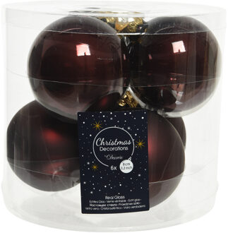 Decoris Kerstballen - 6x st - mahonie bruin - 8 cm - glas - Kerstbal