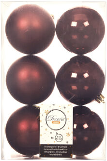 Decoris Kerstballen - 6x st - mahonie bruin - 8 cm - kunststof - glans/mat - kerstversiering