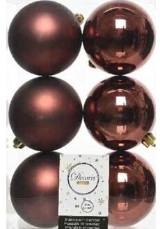 Decoris Kerstballen - 6x st - mahonie bruin - D8 cm - kunststof - mat/glans - kerstversiering