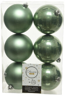 Decoris Kerstballen - 6x st - salie groen - D8 cm - kunststof - Kerstbal