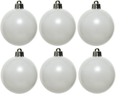 Decoris Kerstballen - 6x st - wit - D8 cm - kunststof - kerstversiering