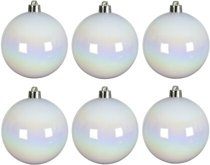 Decoris Kerstballen - 6x st - wit parelmoer - D8 cm - kunststof - kerstversiering