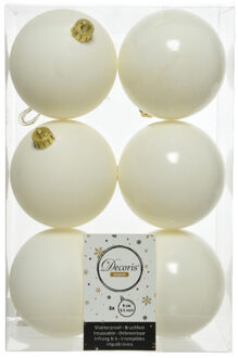 Decoris Kerstballen - 6x st - wol wit - 8 cm - kunststof - kerstversiering Creme