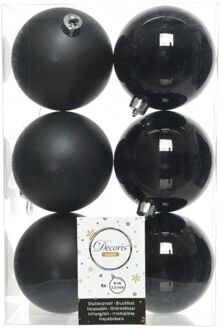 Decoris kerstballen - 6x st - zwart - 8 cm - kunststof - mat en glans - Kerstbal