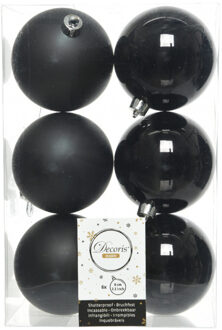 Decoris kerstballen - 6x st - zwart - 8 cm - kunststof - mat en glans - kerstversiering