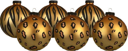 Decoris kerstballen - 6x stuks - 8 cm - dierenprint - glas - Kerstbal Multikleur