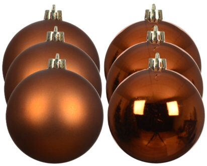 Decoris kerstballen - 6x stuks - 8 cm - koper/cognac bruin - kunststof