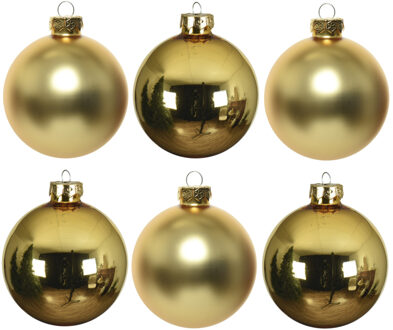Decoris Kerstballen - 6x stuks - goud - D8 cm - glas - glans en mat - kerstversiering Goudkleurig