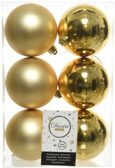 Decoris Kerstballen - 6x stuks - goud - kunststof mat/glans - 8 cm - Kerstbal Goudkleurig