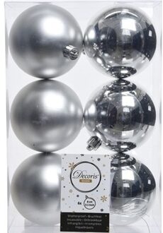Decoris Kerstballen - 6x stuks - zilver - kunststof mat/glans - 8 cm