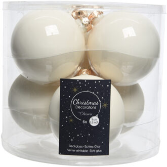 Decoris Kerstballen - 6x - wol wit - 8 cm - glas - Kerstbal Crème