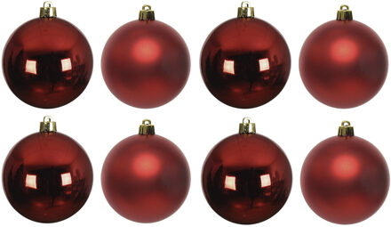 Decoris Kerstballen - 8x st - donkerrood - 10 cm - kunststof - kerstversiering