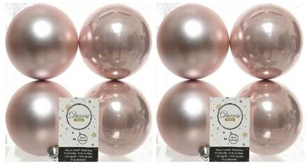 Decoris Kerstballen - 8x st - lichtroze - 10 cm - kunststof - kerstversiering