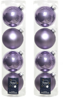 Decoris kerstballen - 8x st - lila paars - D10 cm - glas - kerstversiering
