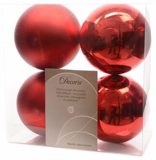 Decoris Kerstballen - 8x st - rood - 10 cm - kunststof - kerstversiering