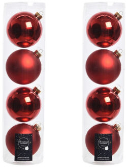 Decoris kerstballen - 8x st - rood - D10 cm - glas - kerstversiering