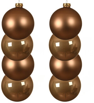 Decoris kerstballen - 8x st - toffee bruin - D10 cm - glas - kerstversiering