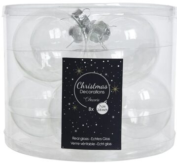 Decoris kerstballen - 8x st - transparant - D7 cm - glas - Kerstbal