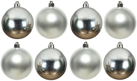 Decoris Kerstballen - 8x st - zilver - 10 cm - kunststof - kerstversiering