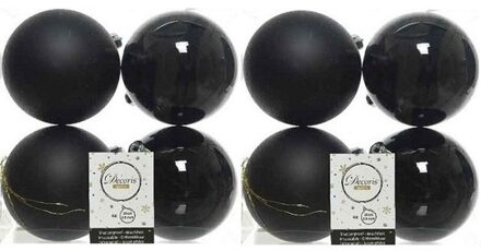Decoris Kerstballen - 8x st - zwart - 10 cm - kunststof - kerstversiering