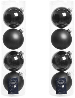 Decoris kerstballen - 8x st - zwart - D10 cm - glas - kerstversiering