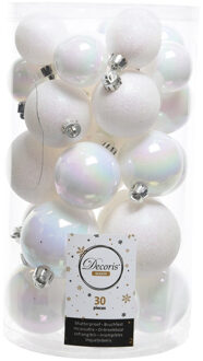 Decoris kerstballen - 90x st - parelmoer wit - 4, 5 en 6 cm - kunststof - kerstversiering