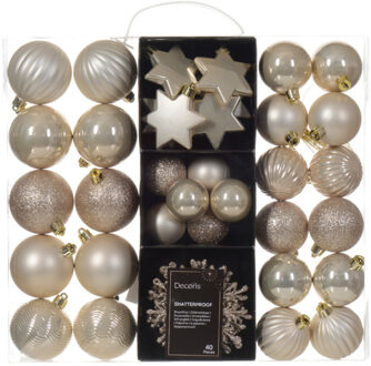 Decoris kerstballen en kersthangers - 40x - kunststof - champagne - mix - Kerstbal Champagnekleurig