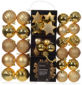 Decoris Kerstballen en ornamenten - 40x - kunststof - goud - mix Goudkleurig