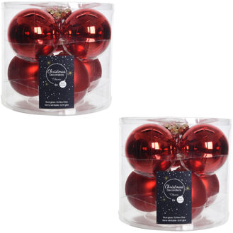 Decoris Kerstballen - glas - 12x stuks - rood - glans en mat - 8 cm