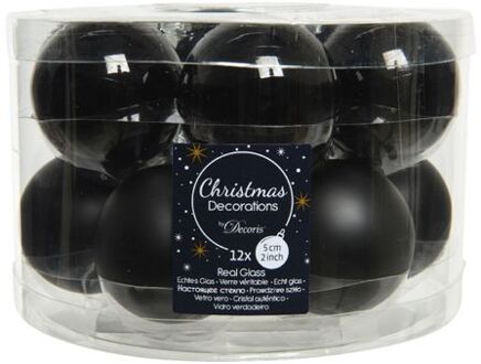 Decoris Kerstballen glas d5 cm zwart 12st kerst