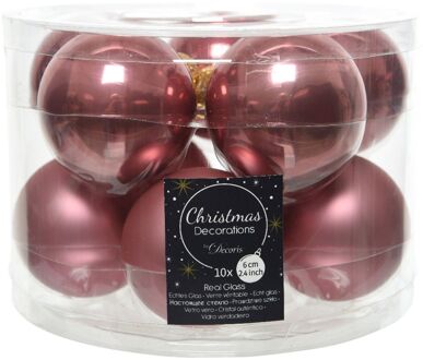 Decoris Kerstballen glas emaille-mat dia 6 cm veloursroze