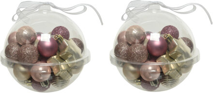Decoris Kerstballen - klein - 60x st - roze/champagne - D3 cm - kunststof - in kerstbal