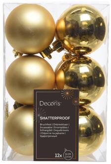 Decoris Kerstballen kunststof goud 6cm 12st