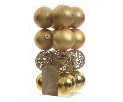 Decoris Kerstballen kunststof mix goud 6cm 16st Kerstartikelen Multikleur