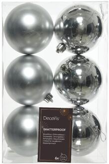 Decoris Kerstballen kunststof zilver 8cm 6st.